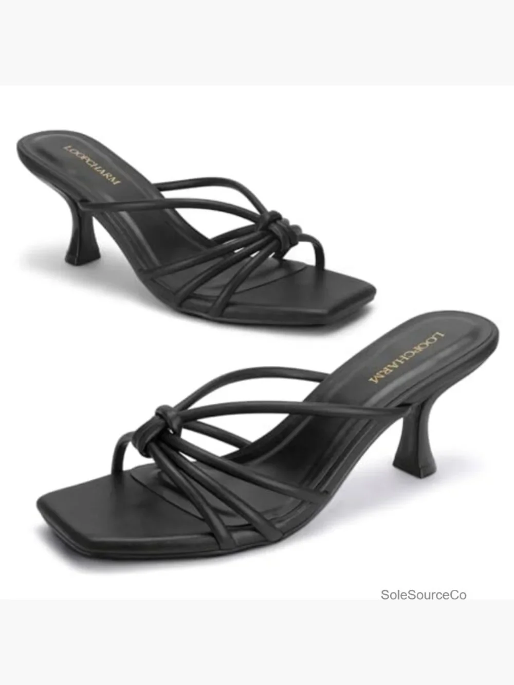 Strappy Square Open Toe Kitten Heels Sandals Knotted Design Slip On Mule Style